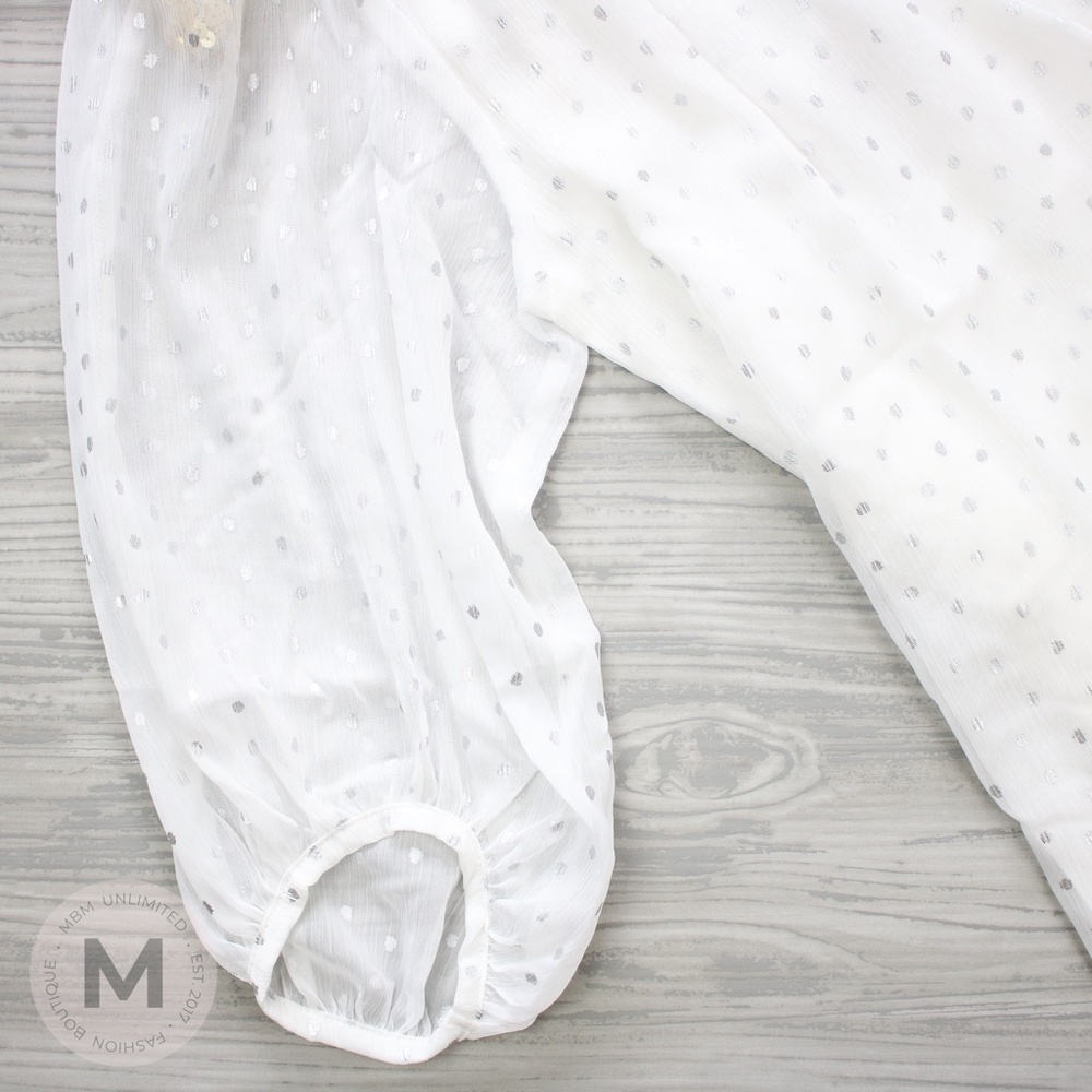 White Silver Dots Ruffle Hem Wrap Dress - Picture 4 of 9